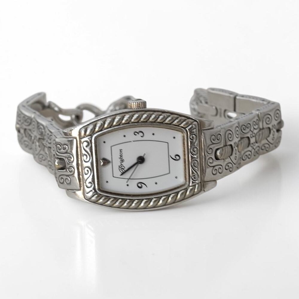 Brighton Toledo Vintage Ornate Silver Bracelet Watch Toggle Clasp Quartz 7-8"